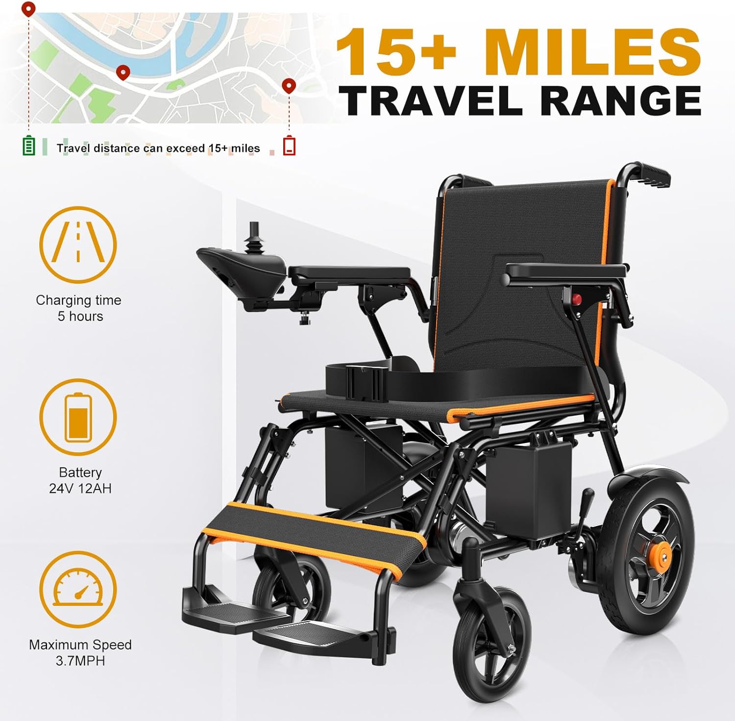 POWET Electric Wheelchairs for Adults, Foldable Lightweight Power Wheelchair, 500W Dual Motors, 15 Miles Longer Range, All Terrain Portable Motorized Wheelchair for Seniors Support 350 lbs